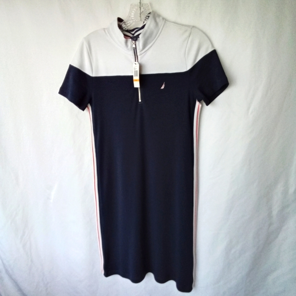 Vintage Nautica Blue/White Dress 1/2 zip NWT Size S